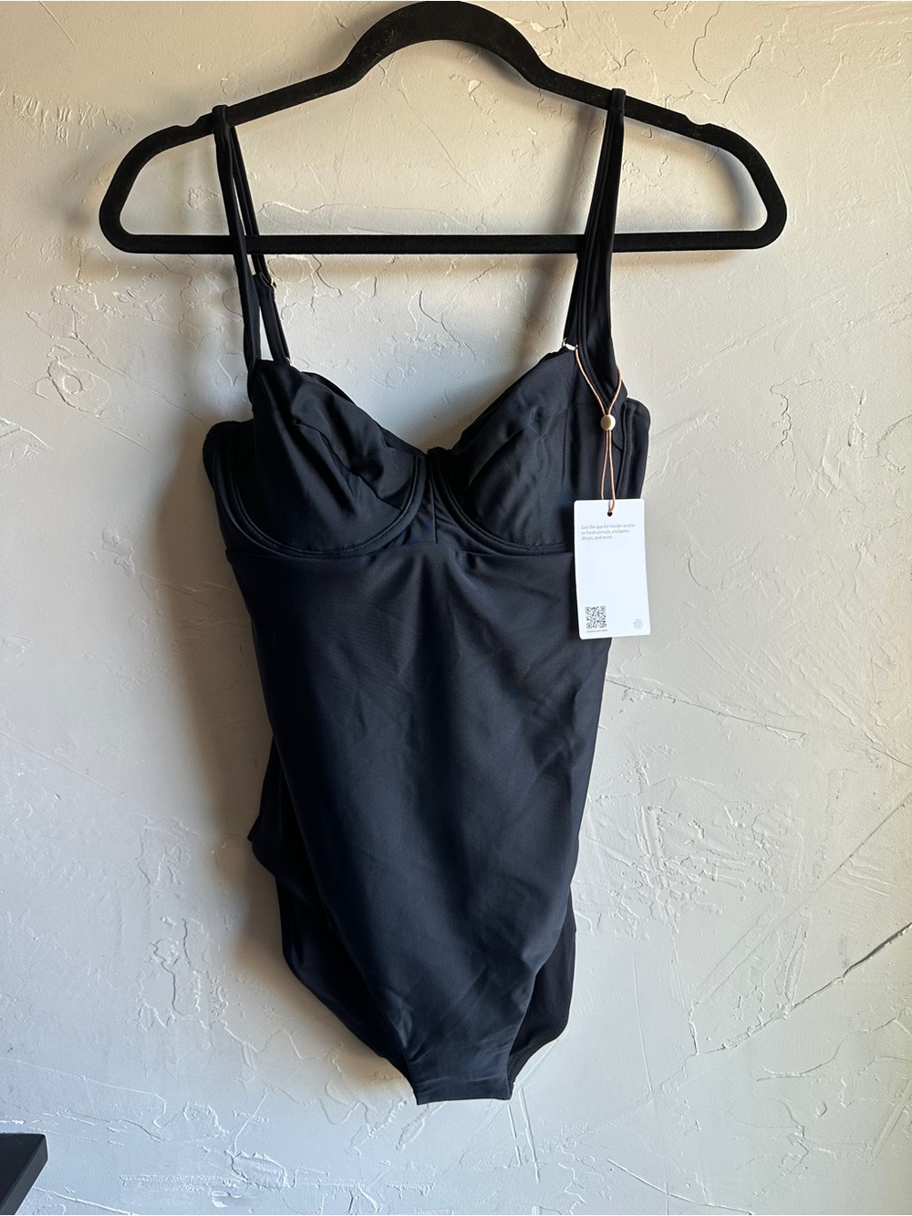 Quince Italian Underwire Black One Piece Swimsuit M Bow Back Minimalist Resort